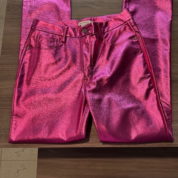 GOOD AMERICAN GOOD ICON PINK METALLIC FAUX LEATHER JEANS Sz. 10/30 - Picture 1 of 5